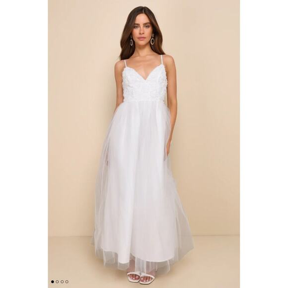 Lulus-Graceful Beauty White 3D Floral Tulle Sleeveless Maxi Dress - Picture 1 of 5